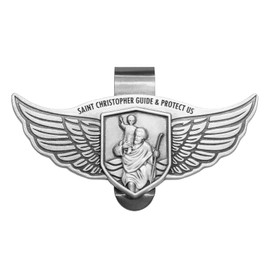 CHIMUYU St Christopher Medal Car Saint Christopher Visor Clip Angel Wings Auto Sun Visor Accessories Bless Driving Safety Religious Gift for Driver, Parent, Family, Friend (1)