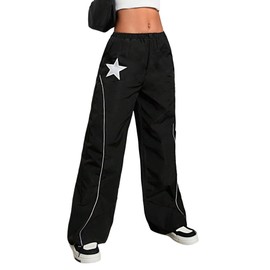 RoseSeek Girl's Baggy Sweatpants Star Graphic High Waist Wide Leg Pants Athletic Long Track Pants Star Black 10Y