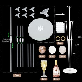 Champagne Gold Party Balloons Stand Kit 2 Sets With 2 Champagne Bottle Glass Foil Balloons Birthday Party Centerpiece for Tables for Engagement Bachelorette Bridal Shower Wedding Birthday Decorations