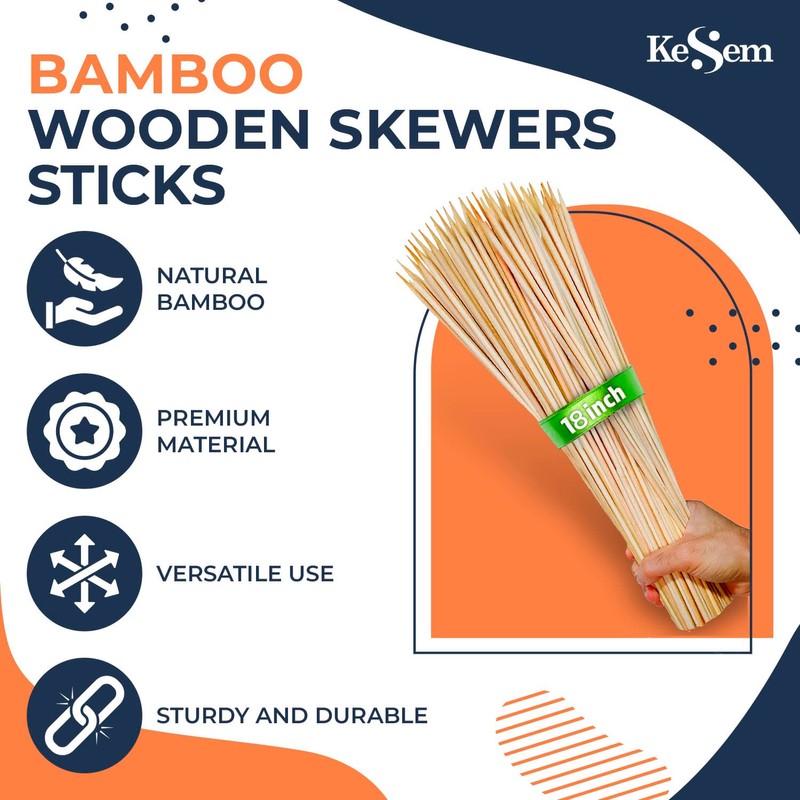 100pcs 18" long Bamboo Skewers Sticks for Grilling BBQ Kabob