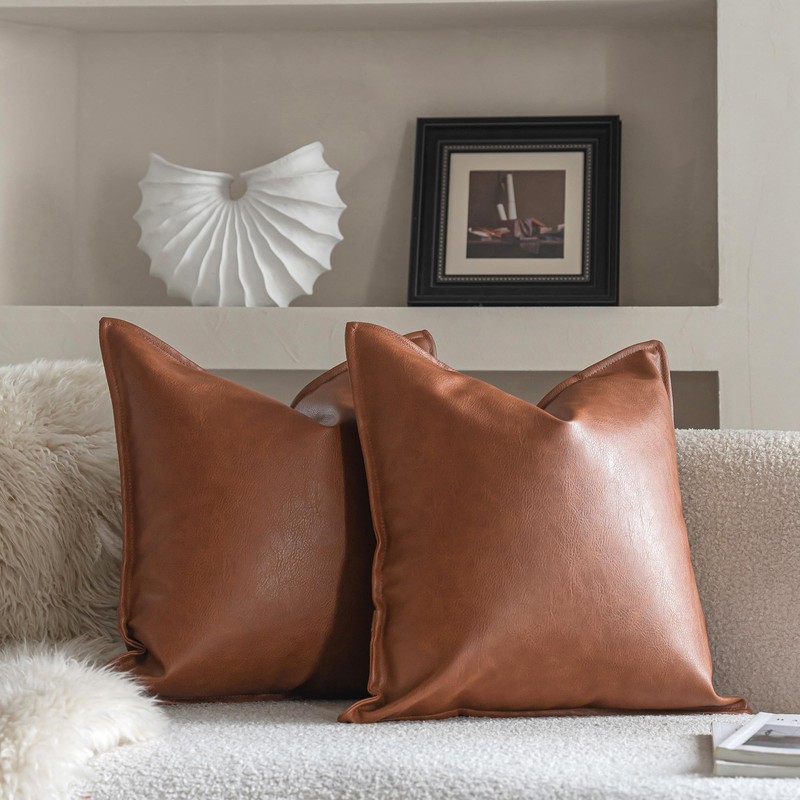 Neelvin Faux Leather Decorative Throw Pillow Covers Modern Solid 12x20