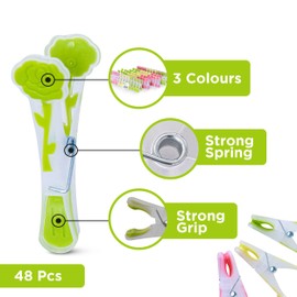 K-ONE 48 Pieces Strong Clothes Pegs for Laundry Washing Line | Airer Clips Grip Dry Garden | Laundry Pegs for Strong Windproof Supplies Soft Rubber Grip Pegs (Multiple Colours)