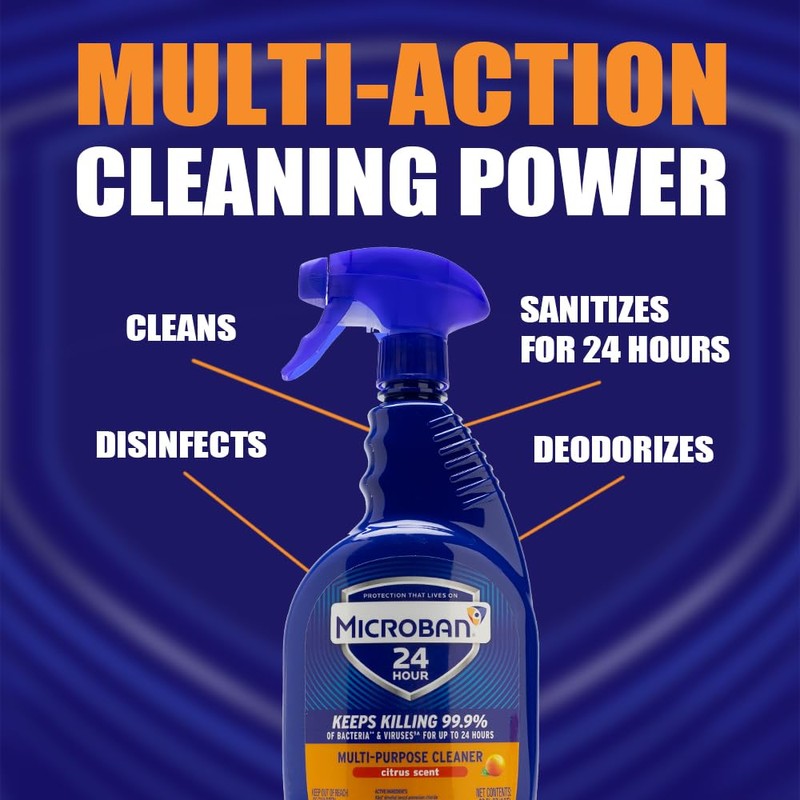 MICROBAN Multi-Purpose Cleaner, 32 oz., 2 Pack, Citrus, Penetrates Soap