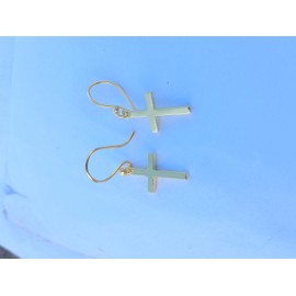 Tiny Plain Cross Christian Sterling Silver Plated Drop Dangle Fish Hook Shepherd Earrings 15 MM (Yellow Gold Metal)