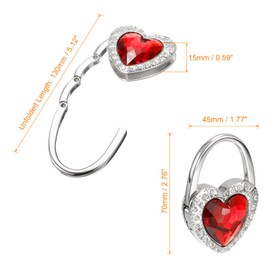 sourcing map Foldable Purse Hook, 2.76"x1.77"(LxW) Metal Portable Handbag Hanger Holder for Table Bag Storage Folding Decoration, Red