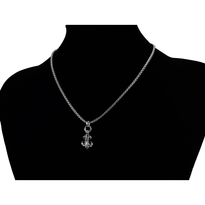 EUROKOHAKU Fleur-de-lis Crest Pendant, Lily, Men's, Silver Color, Surgical Stainless