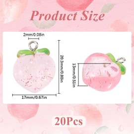 SUNNYCLUE 1 Box of 20 Peach Charms Bulk Pack 3D Fruit Charms Made of Resin Small Pink Transparent with Iron Loops Peach Charms for Jewellery Making Charms Bracelets Earrings DIY Accessories