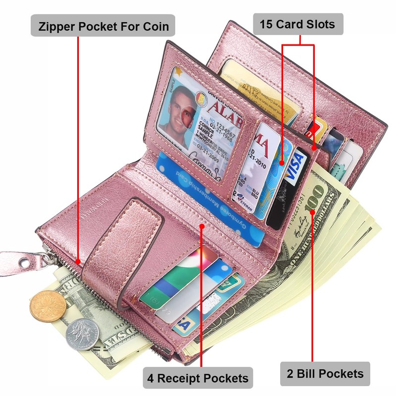 Lavemi Small Compact Women Wallet RFID Blocking Genuine Leather Bifold
