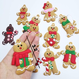 12 Pack Gingerbread Man Ornaments for Christmas Tree Decorations - 3 inch Tall Gingerman Hanging Charms Christmas Tree Ornament Holiday Decorations