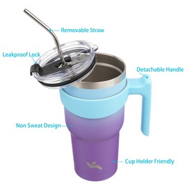 Konokyo 40 oz Tumbler with Handle and 2 Straw 2 Lid, Insulated Water Bottle Stainless Steel Vacuum Cup Reusable Travel Mug,Ocean Dream