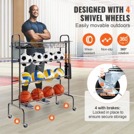 4-Layers Rolling Basketball Shooting Training Stand Sports Equipment Storage Organizer Wheels Hooks Court Equipment BasketballSize: Size 14 x 18 x 49 inch