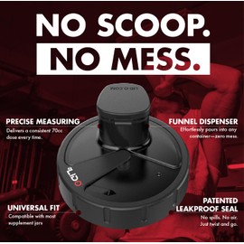 MYLIDO Protein Dispenser Scoop Powder Dispense Supplement Funnel Universal Size Fits All Brands, Pre and Post Workout BPA Free Hands Clean Attachment Container Lid MyLid-O