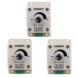 Hailege 3pcs LED Dimmer DC12-24V 8Amp 0%-100% PWM Dimmer Controller, Ribbon Light Tape Light for LED Light