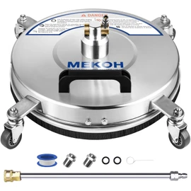 MEKOH 14" Pressure Washer Surface Cleaner 4500PSI, 4 Wheels Stainless Steel Power Washer Attachment for Driveway Sidewalk Patio Concrete, 1/4'' Quick-Connect, 1 Extension Wand & 2 Replacement Nozzles