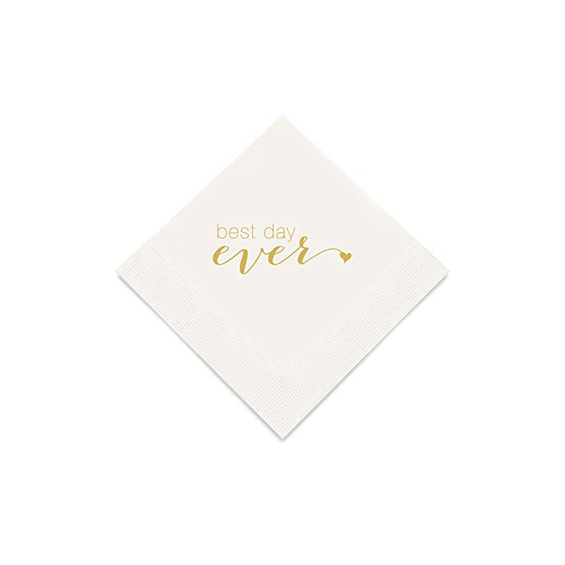Weddingstar 3-Ply Gold Foil Cocktail Napkins White - Best Day