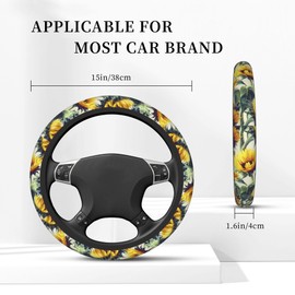 Sunflower Steering Wheel Cover for Women Girls Cute Retro Floral Car Steering Wheel Cover Anti-Slip Sweat Absorption Auto Steering Wheel Protector Car Accessories Universal Fit 15 Inch