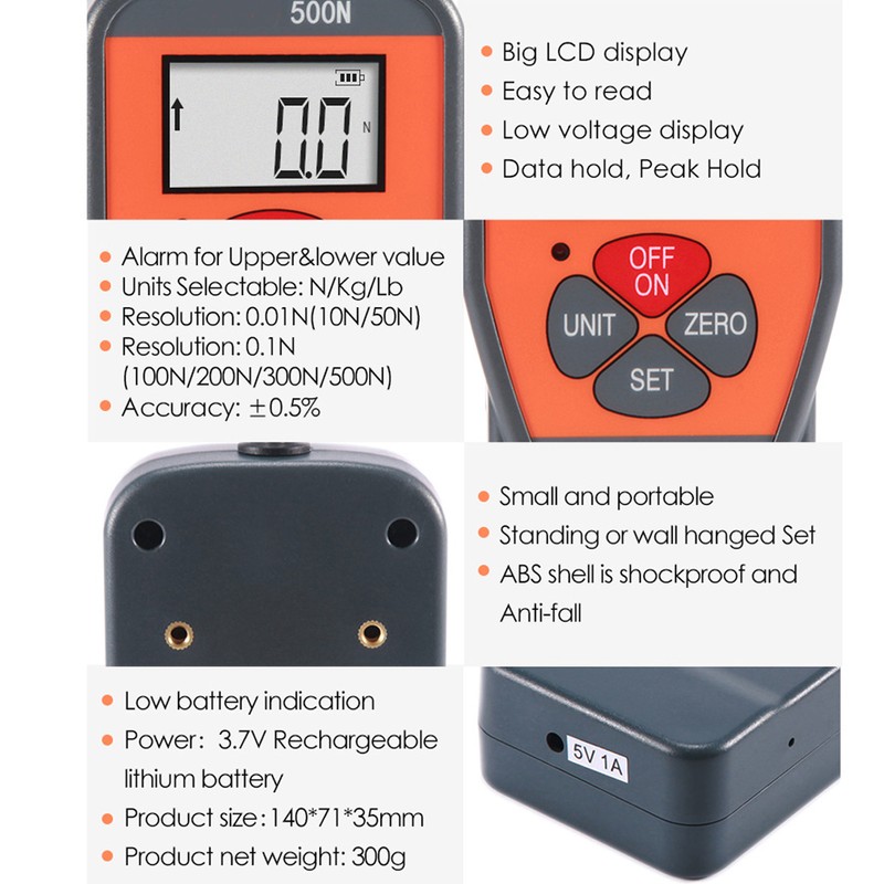 RuoShui 500N Digital Force Gauge with LCD Backlight Screen Portable