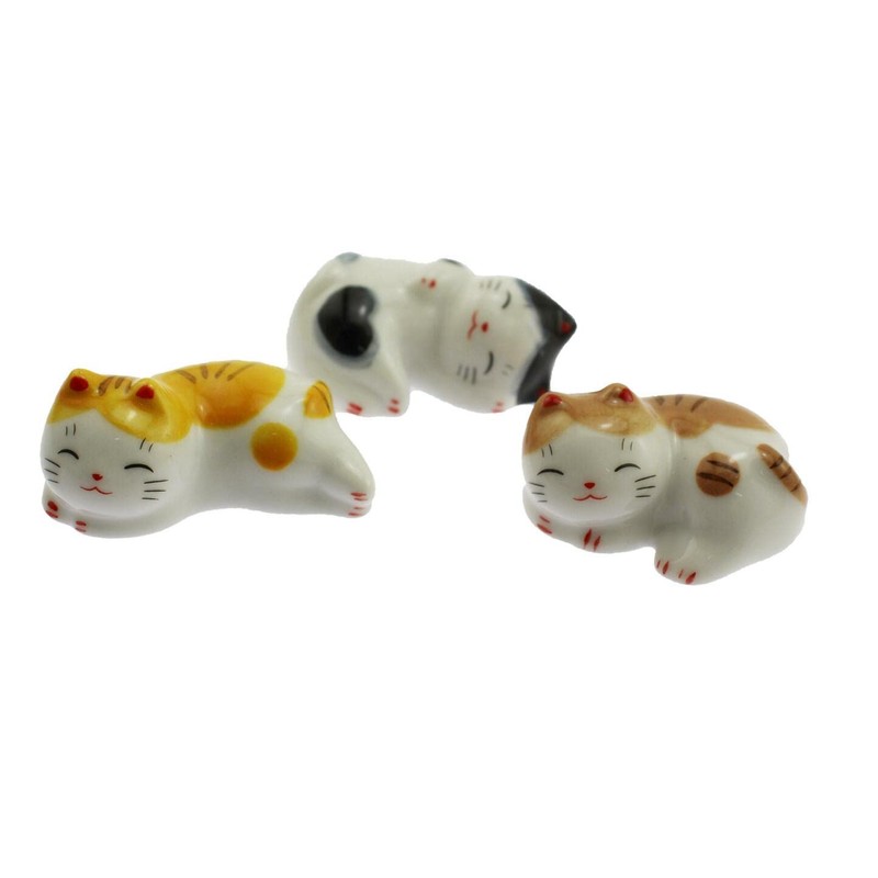 speed mao Cute Snooze Cat Ceramic Chopsticks Rest Caratry Set
