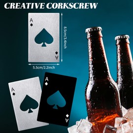 Poker Card Bottle Openers Stainless Steel Can Openers Beer Opener Ace Card Bottle Cap Openers Poker Cap Openers for Wedding Birthday Party Bridal Shower Table Tools Supplies (Silver, Black,6 Pieces)