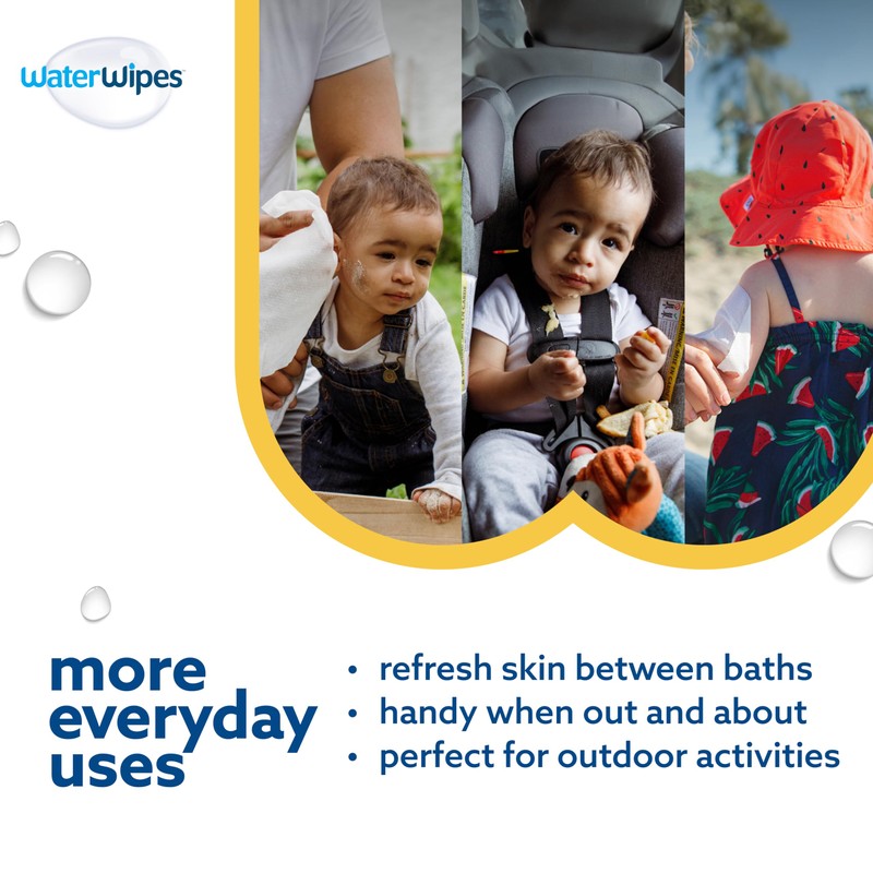 WaterWipes Sensitive+ Bathing Wipes, 3-In-1 Cleans, Cares, Protects, 99.9% Water,