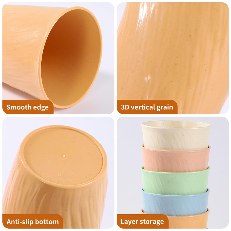becutlery Wheat Straw Unbreakable Cup, Reusable 12oz 8Pcs Water Glasses