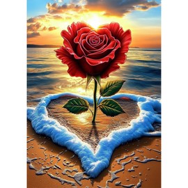 AIRDEA Full Drill Rose Diamond Art Kits Adults, 5D DIY Beach Diamond Painting Kit, Gem Arts and Crafts for Adults for Home Wall Decor 30x40 cm