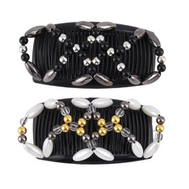 Pack of 2 Hair Combs for Clips, Hair Clips, Women, Fashionable Stretchy Hair Clip for Thick or Fine Hair, Durable Double Hair Comb Beads for Women Girls Hair Accessories DIY Hairstyle