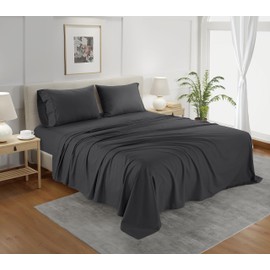 CHATEAU HOME COLLECTION Tencel Cotton Sheet Set, Soft, Breathable 300 Thread Count Oeko-TEX Certified California King Bed Sheets, Cooling Sheets, Fits Mattresses Upto 17"- Charcoal