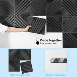 Art3d 33-Pack 3D Wall Panels for Interior Wall Decor, Textured Accent Wall Paneling for Living Room, Bedroom, TV Wall Background, 12"x12" Black