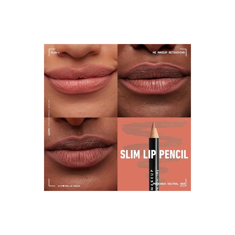 NYX PROFESSIONAL MAKEUP - Lápiz labial fino, Peekaboo Neutral, 0.03