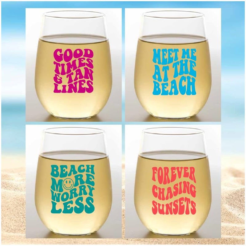 Wine-Oh! Set of 4 Stemless 16 oz Shatterproof PLASTIC Wine