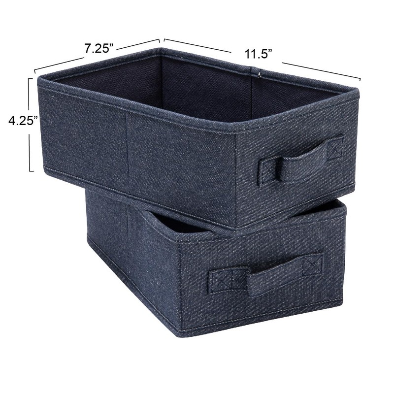 Collapsible Cotton Blend Rectangular Storage Drawer with Handle, Set of