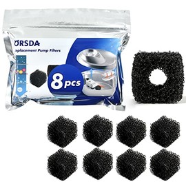ORSDA Pet Water Fountain Replacement Pump Filters - Compatible with ORSDA / ZeePet Stainless Steel Dog and Cat Water Fountain (8Pcs Black Pump Filters)