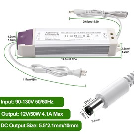 12V 50W Power Supply, Dimmable Constant Voltage LED Driver, 110V AC to 12V DC Triac Dimmable Transformer Compatible with Standard Wall Dimmers for Under Cabinet LED Strip Lights