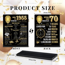 Benjia 70th Birthday Table Sign with Stand Happy 70 Years Old Birthday Signs Holder Table Display Born in 1955 UK Acrylic Poster Bday Gift Party Supply Home Decor For Men Women 20x25 cm Black Gold