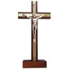 Biblegifts Standing Crucifix 9.5" 24cm Dark Wood Metal Inlay Corpus
