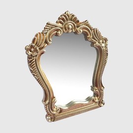 JWZSKZYZ Vintage Vanity Makeup Desk Mirror，Wood Framed Antique Arched Decor Mirror,Vertical, Suspended or Wall Mounted,Used for Bedroom, Living Room, Bathroom, Desktop Dressing Table (Gold)
