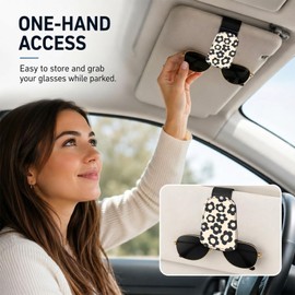 DtuiQSDRV Leather Magnetic Sunglass Holder for Car Sun Visor, Cute Eyeglass Ticket Card Hanger Clip, Universal Auto Interior Accessories for SUV Pickup Truck, Beige Flower