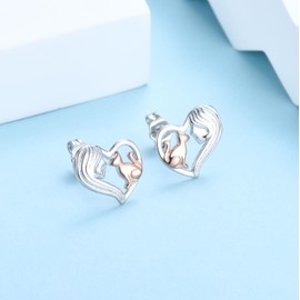 Cat Stud Earrings for Girls Women, Silver Cute Pet Cat Love Heart Stud Earrings Jewelry Gifts for Birthday Christmas