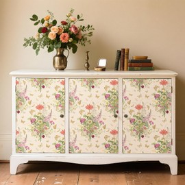 Livelynine Victorian Floral Wallpaper Peel and Stick Pink Green Gold Butterfly Colorful Flowers Vintage Flower Wallpaper Removable Self Adhesive Cottage Core Floral Contact Paper for Walls 17.5x78.8"