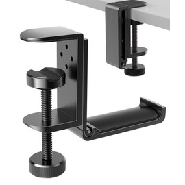 APPHOME New Foldable Headphone Stand Hanger Holder Aluminum Headset Soundbar Stand Clamp Hook Under Desk Space Save Mount, Universal Fit Gaming Headphones, Black