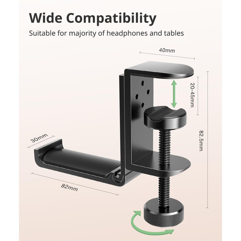 Kimiangel Headphone Stand Under Desk, Foldable Aluminum Headset Holder with