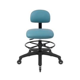 TAKE UR SEAT® Economical Multi-Purpose Medical Spa Drafting Stool with Adjustable seat and Back Height. Advanced Fabric seat Cover is Easy to Clean. Blade Wheels (Med. Bench Height Blue)