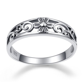 Bonlavie 925 Sterling Silver Vintage Hollow Flower Design Eternity Wedding Band Bridal Ring, 6