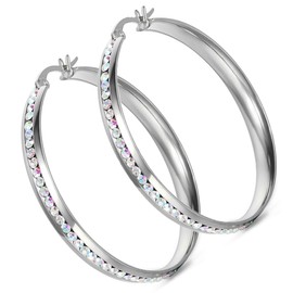 Cupimatch Women's Stainless Steel Large Hoop Earrings Rhinestone Silver Tone Pierced Christmas Gift