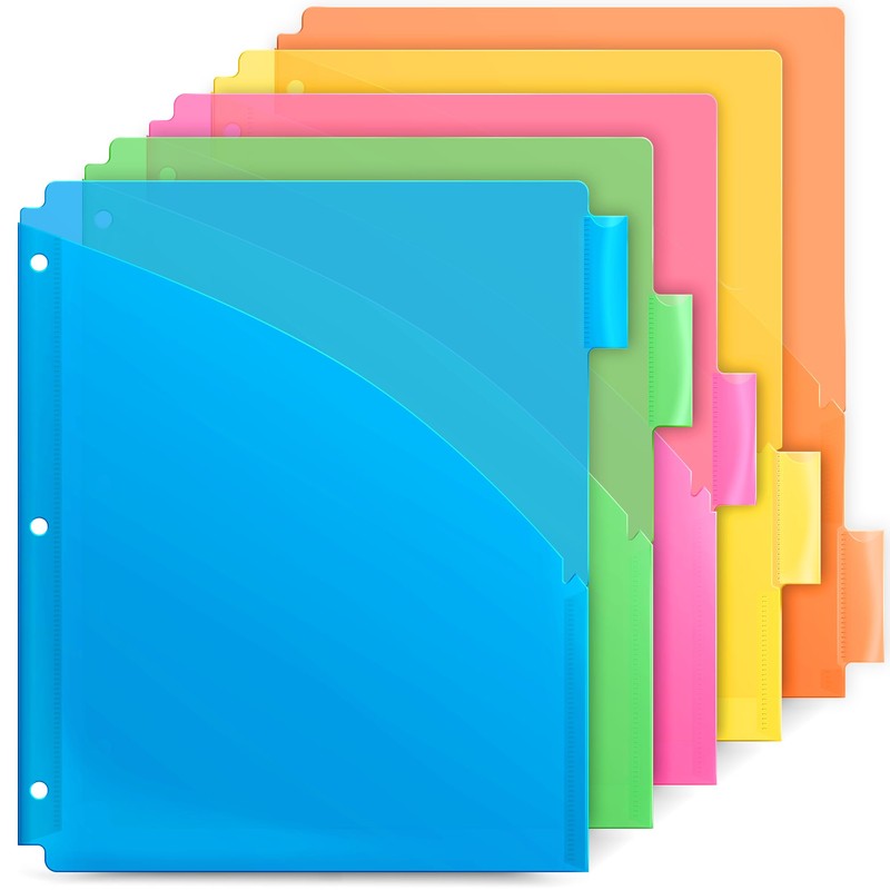 Dunwell Plastic Binder Dividers with Front Pocket (5 Tab), Clear