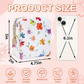 Mini bolsa de maquillaje floral impermeable para bolso, bolsa de viaje de nailon para cosméticos, pequeños organizadores de artículos de cambiador para mujeres y niñas, bonita bolsa con cierre para el trabajo escolar (mini flores coloridas)