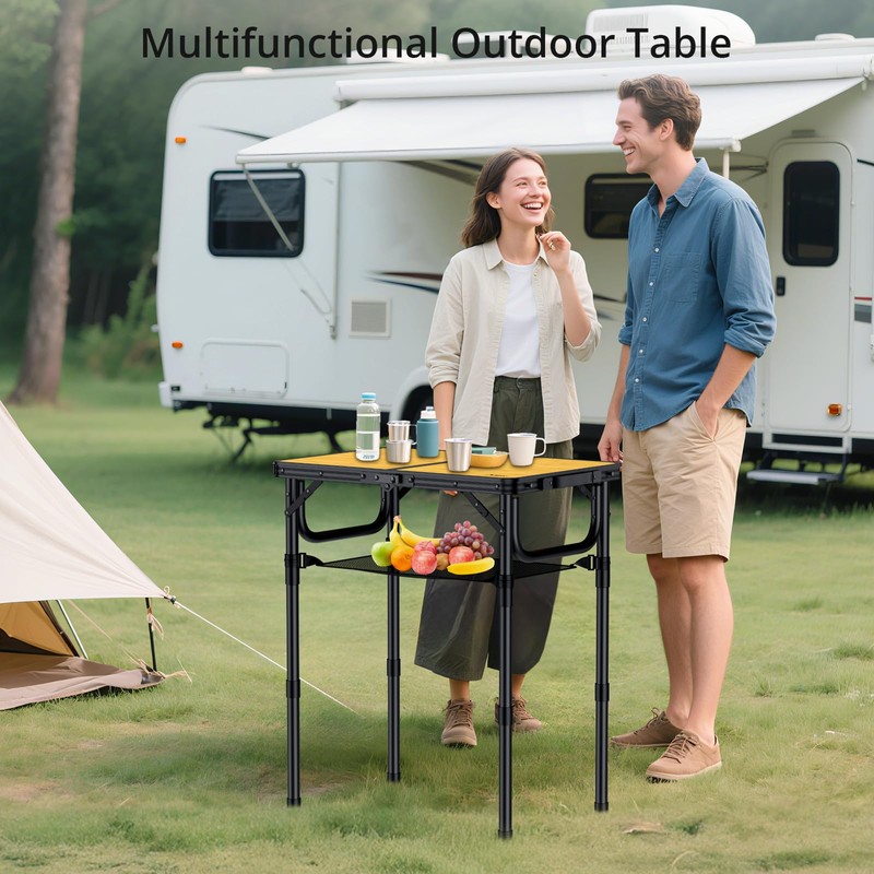 Anbte 2ft Camping Table Foldable with Storage Net, 3 Adjustable