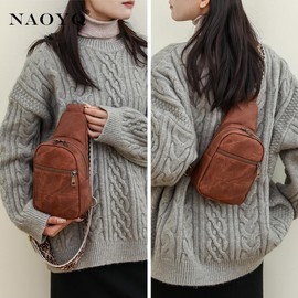NAOYQ Women's Leather Chest Bag, Bum Bag, Shoulder Bag, Women's Small, Crossbody Bag, Women's Sling Bag, Vintage for Outdoor Travel, Shopping, Cycling, Hiking, brown