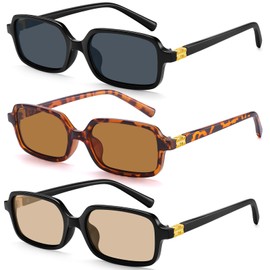 Dollger Small Rectangle Sunglasses for Women Men Trendy Skinny Square Sunglasses Brown Fashion Rave Black Shades 2025, D:black/Tortoise Brown/Black Champagne, Small